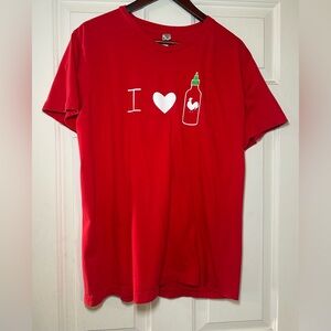 American Apparel I Love Sriracha Red Large‎ Tee Shirt Rooster Graphic.